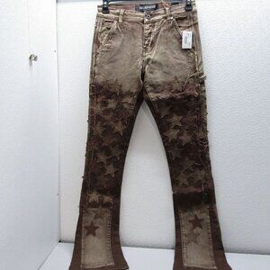 Valabasas Men’s V-Stars Stacked Flare Jeans – Brown Wash with Star Appliqué – 30